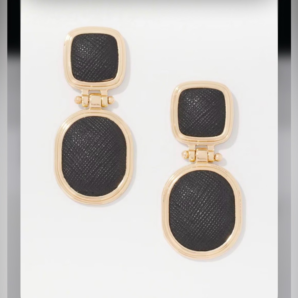 WHBM black textured leather drop Earring - Picture 9 of 15